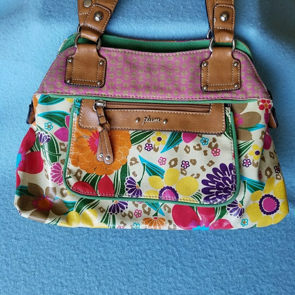Plum floral oilcloth purse